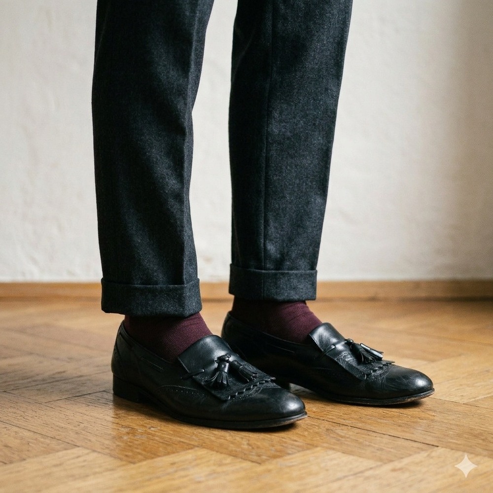 Vintage Salvatore Ferragamo Men Loafers 10.5D Black Kiltie Tassel Wingtip Brogue